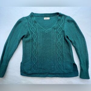 Hollister Dark Green V-Neck Cable-Knit Sweater, Medium